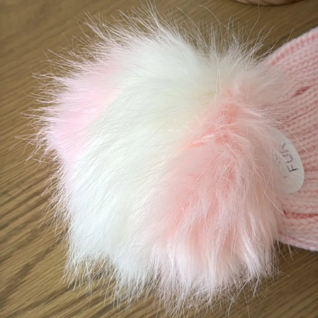 Lovr 2 Design Knit Beanie with Faux Fur Pom Pink - Image 4