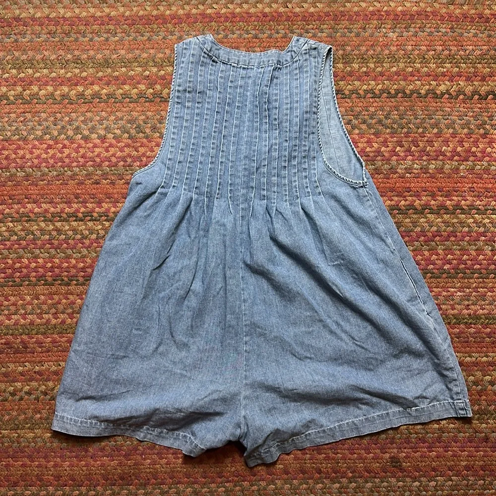 DENIM PLEATED ONE PIECE ONESIE ROMPER TIE FRONT WESTERN - Image 4
