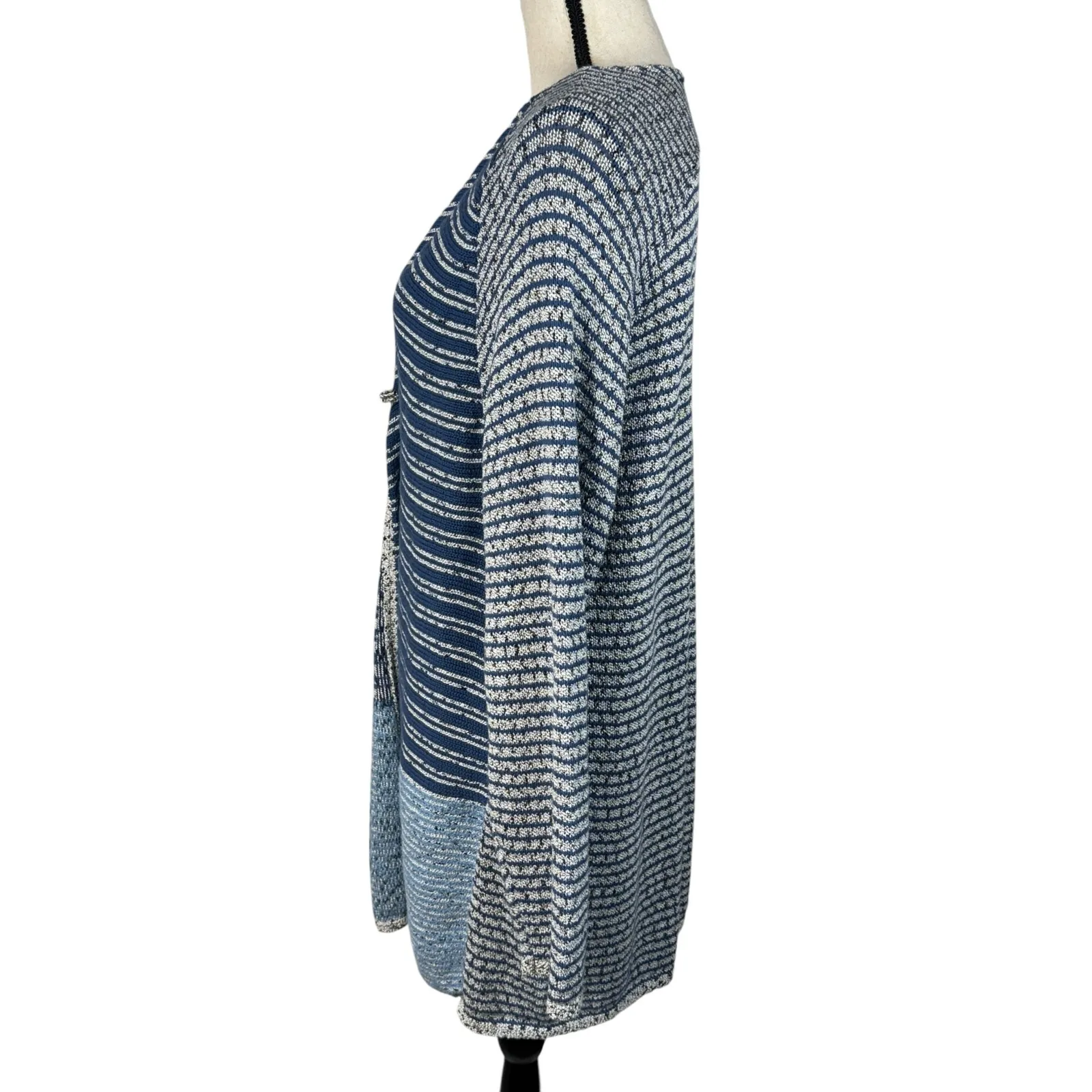 J Jill Large Cardigan Striped Long Sleeve Stretch V - Image 4