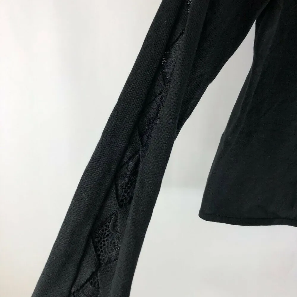 T Tahari Womens Sweater Cardigan Full Zip Lace Detail Knit Black Size S - Image 3