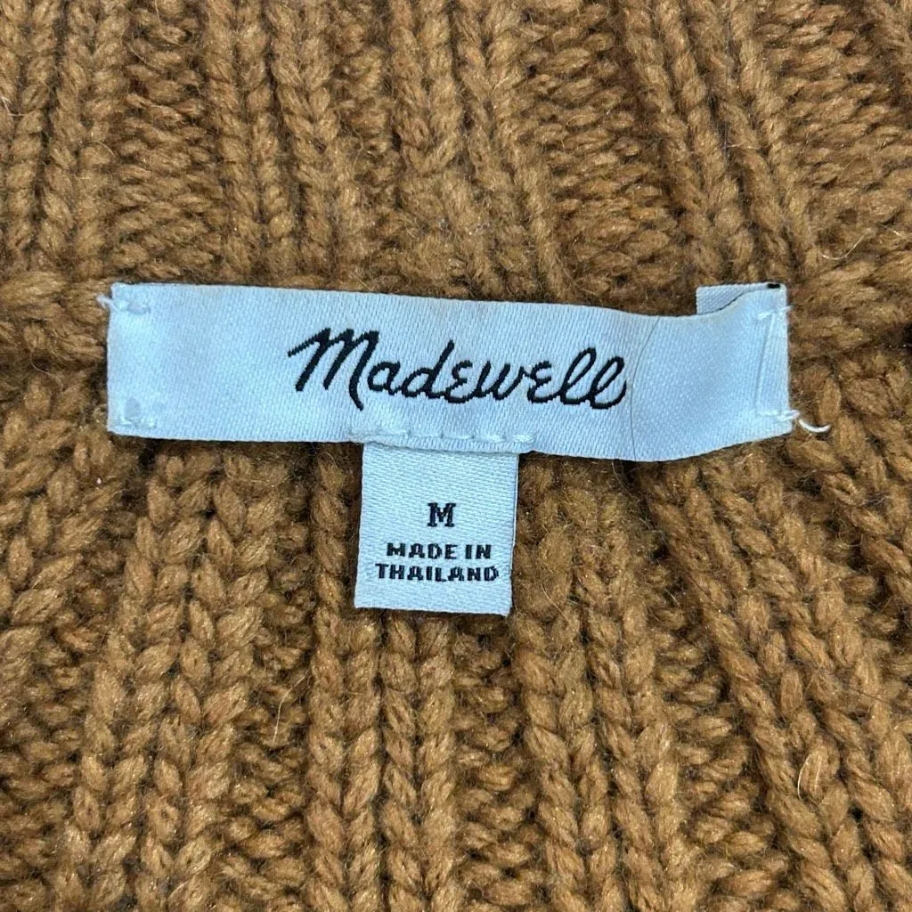 Madewell Mock Neck Chunky Knit Sweater Brown Rust Textured Ribbed Pattern Size M - Image 5