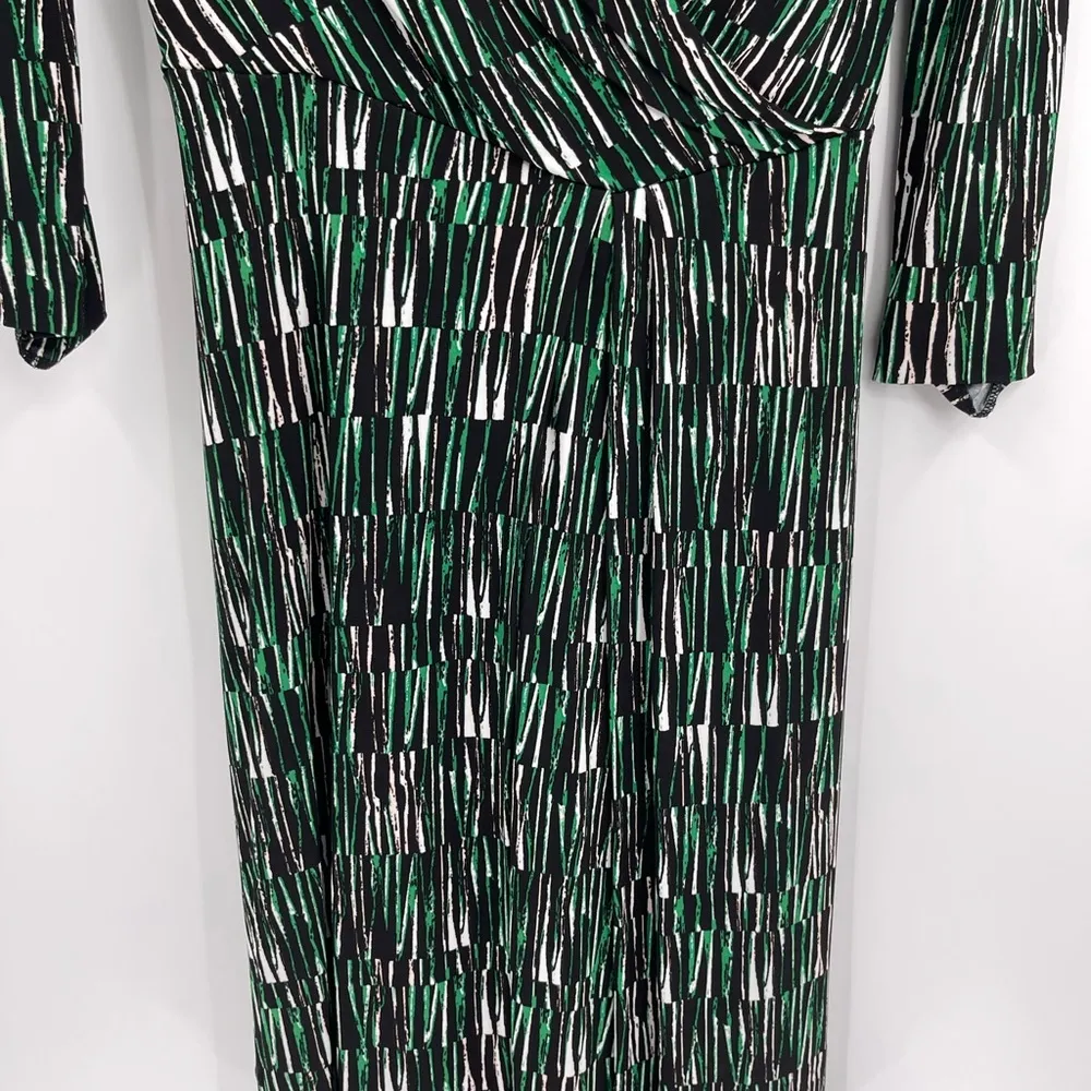 Hugo Boss Black White Green Emerald Surplice Neckline Viscose Dress Size Xs - Image 6
