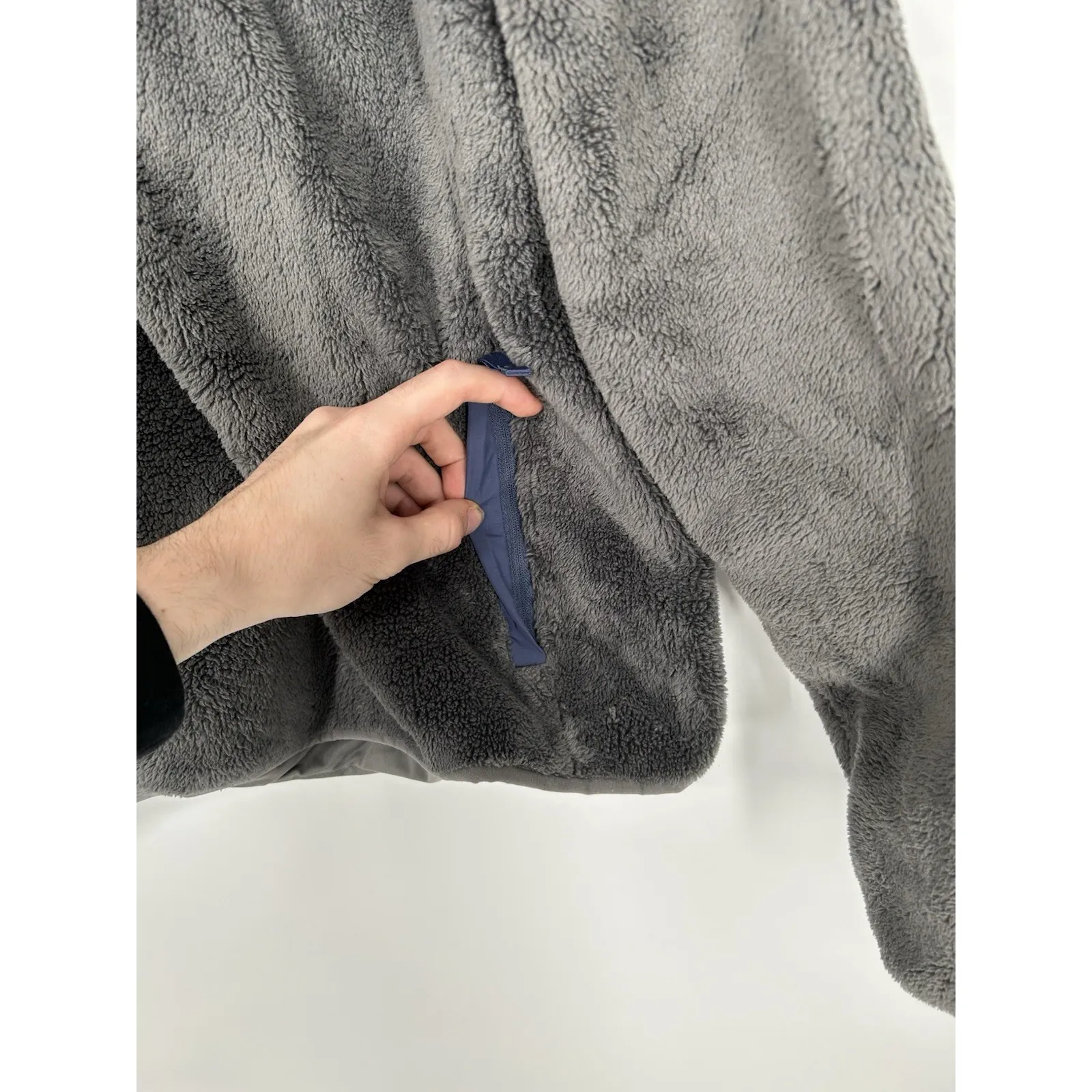 LL Bean Hi Pile Pullover Jacket Sweatshirt Fuzzy Sherpa Snap Up Womens XL Petite Gray Size undefined - Image 6