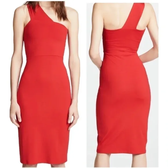 Susana Monaco Red One Shoulder Midi Dress Size Medium - Image 2