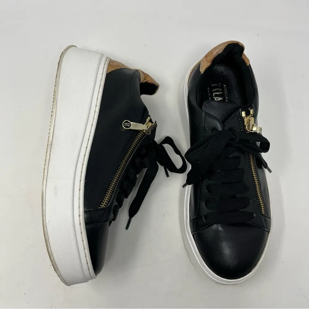 Alviero Martini Classe Map Zipper Lace Sneaker Shoes Womens Size 37 Black - Image 4