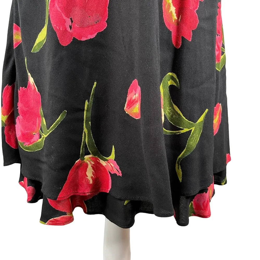 Vintage Hampton Dress Co Dress 8 Midi Black Red Tulips - Image 12