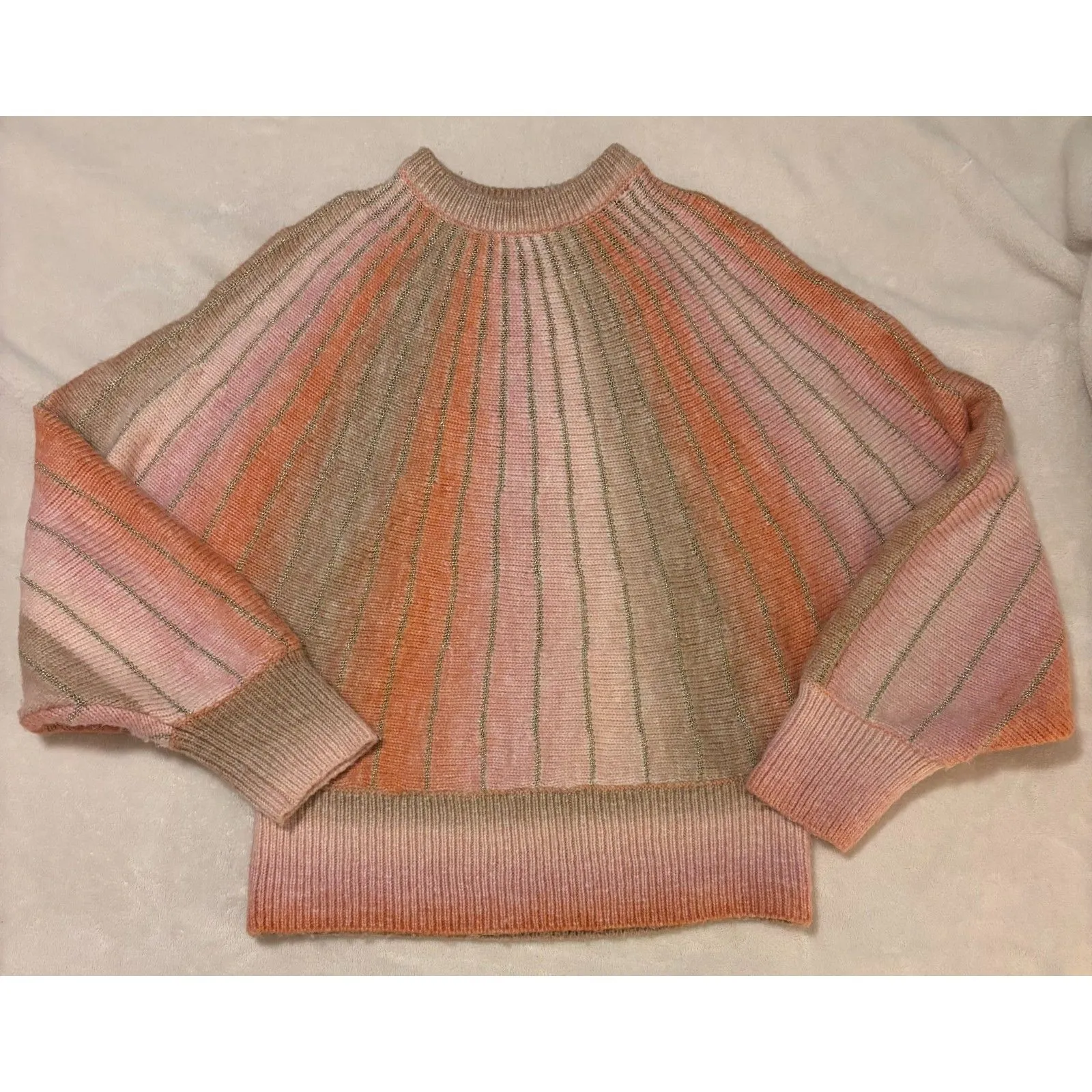 Molly Bracken Batwing Sleeve Space Dye Stripes Sweater Sz S Pink Orange Tan Gold - Image 3