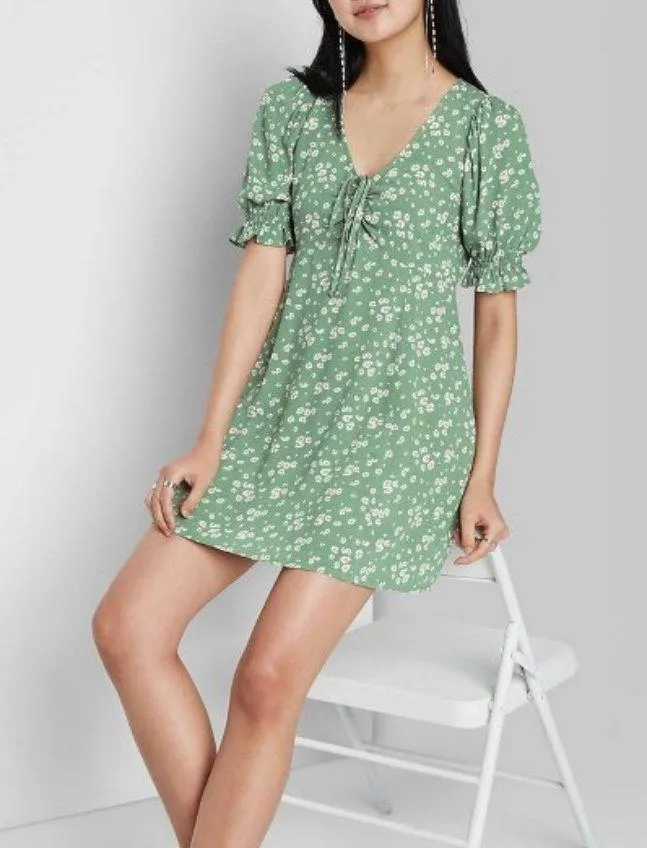Wild Fable Green Floral Mini Dress - Image 2