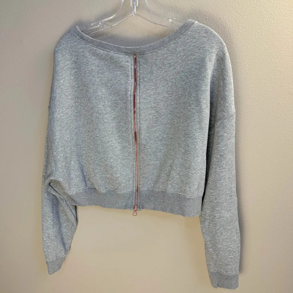 Nike Air Women’s Gray Rally Crew Cropped Sweatshirt Rose Gold Logo Zipper Back M - Image 2