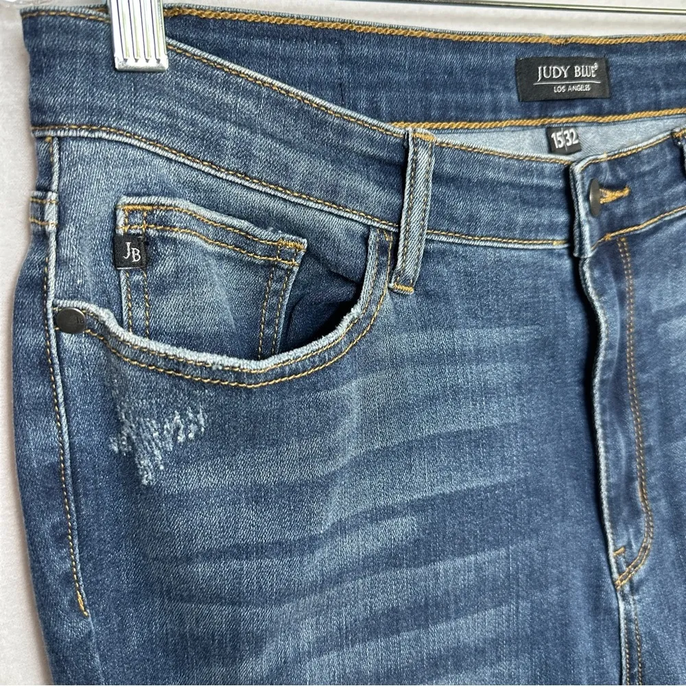 Judy Blue Skinny Fit Jeans 15/32 Blue Denim Raw Frayed Hem Stretchy Distressed - Image 6