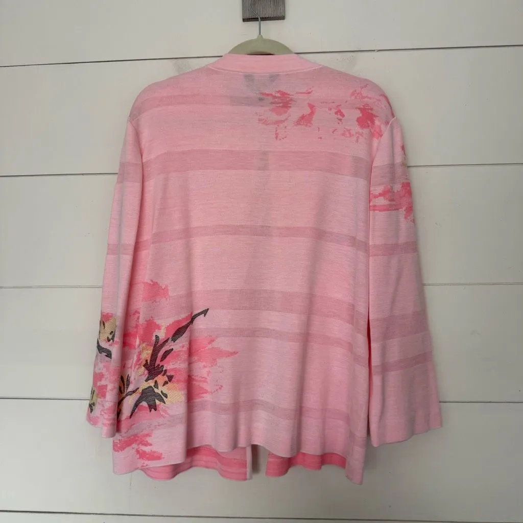 Ming Wang Women’s Large Pink Floral Open Cardigan Jacket - Image 4