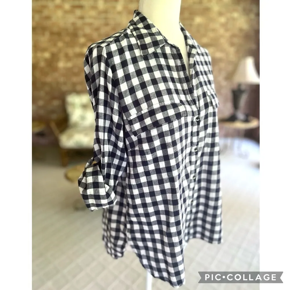 William Rast Top Blue White Plaid Roll-Tab Sleeve Button Up Shirt M Preppy Work - Image 11