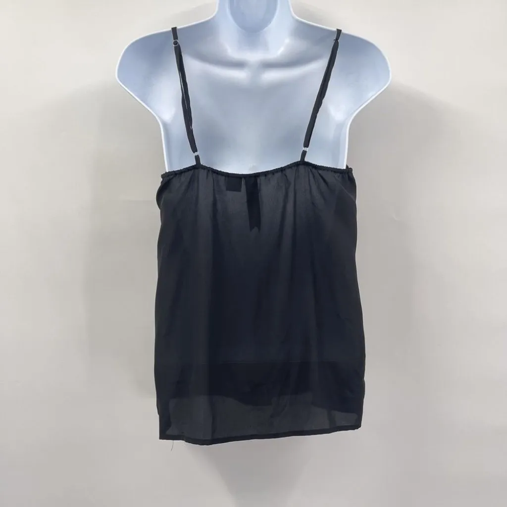 Allegro Alley Sheer Pleated Button Front Basic Chiffon Tank Top Blouse XS Black - Image 3