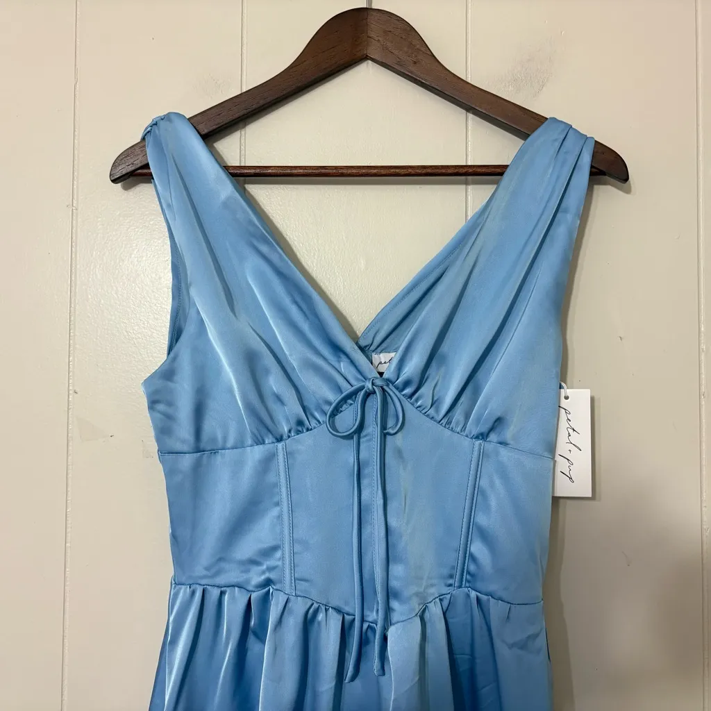 Petal & Pup Verena Satin Midi Dress Blue Plunge Neck Size S NWT - Image 8