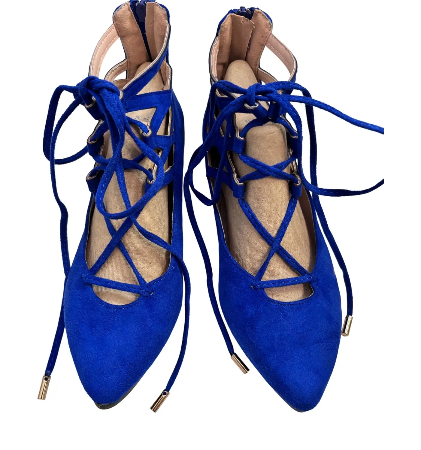 Bella Marie Royal Blue Suede Lace Up Gladiator Flats Women's Size 6 Angie 25 - Image 1