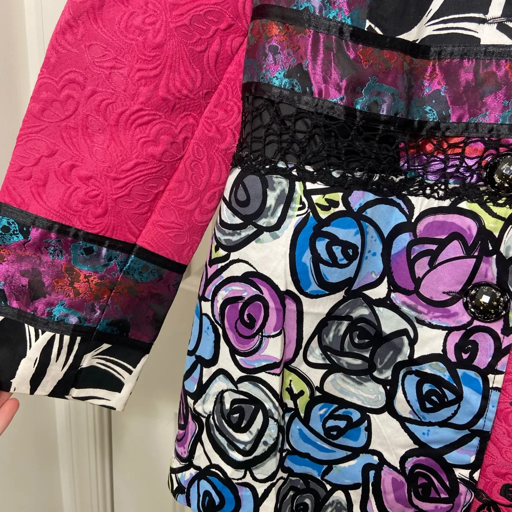 Dalin women’s patterned bright colorful artsy‎ unique trench coat large Pink - Image 2