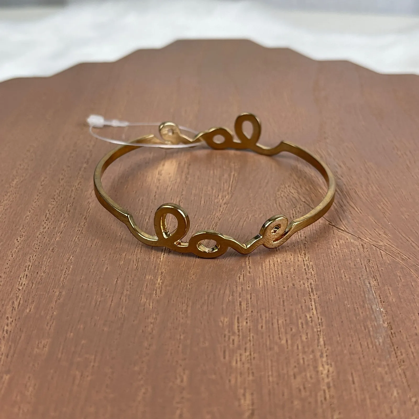 Dainty Gold Tone LOVE Cursive Bangle Bracelet Minimalist Romantic Boho NWOT - Image 7