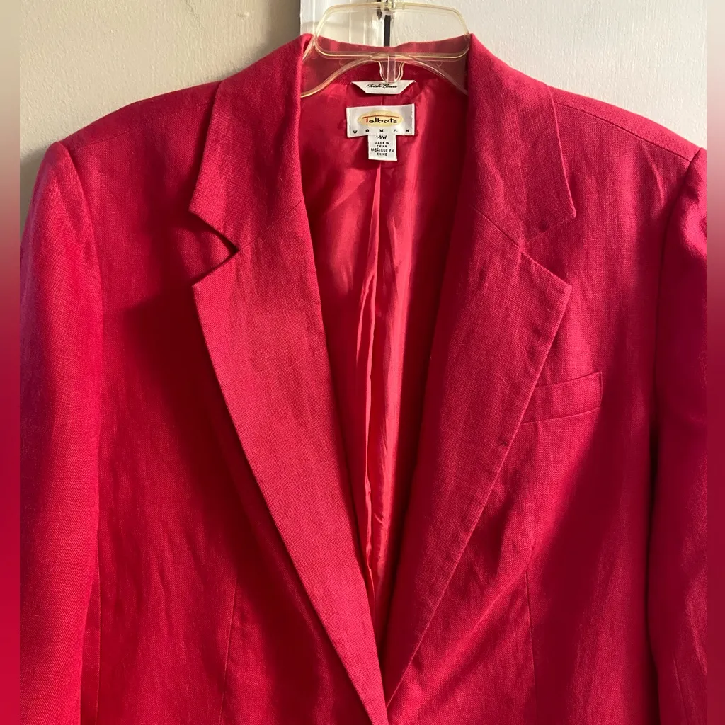 Talbots Pink Blazer Irish‎ Linen Button Up Vintage 14W - Image 4