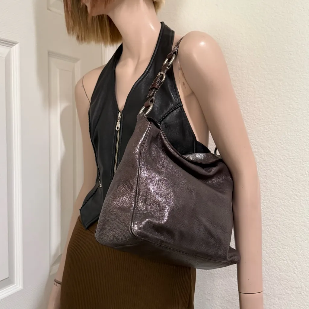 Vintage Y2K COACH 10170 Chelsea Metallic Distressed Pebbled Leather Hobo Bag - Image 3