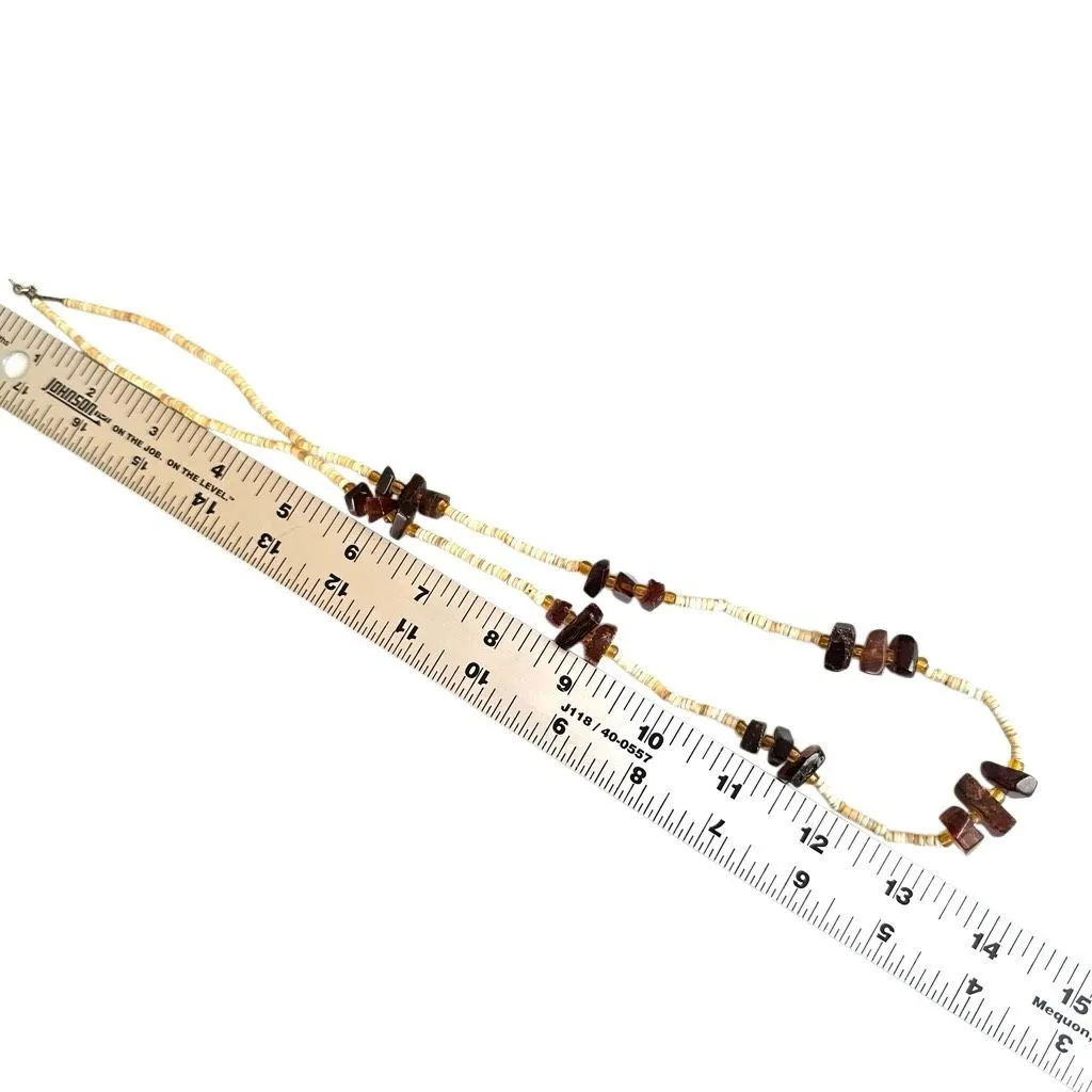 Vintage Amber & Shell Heishi Bead Necklace - Image 7