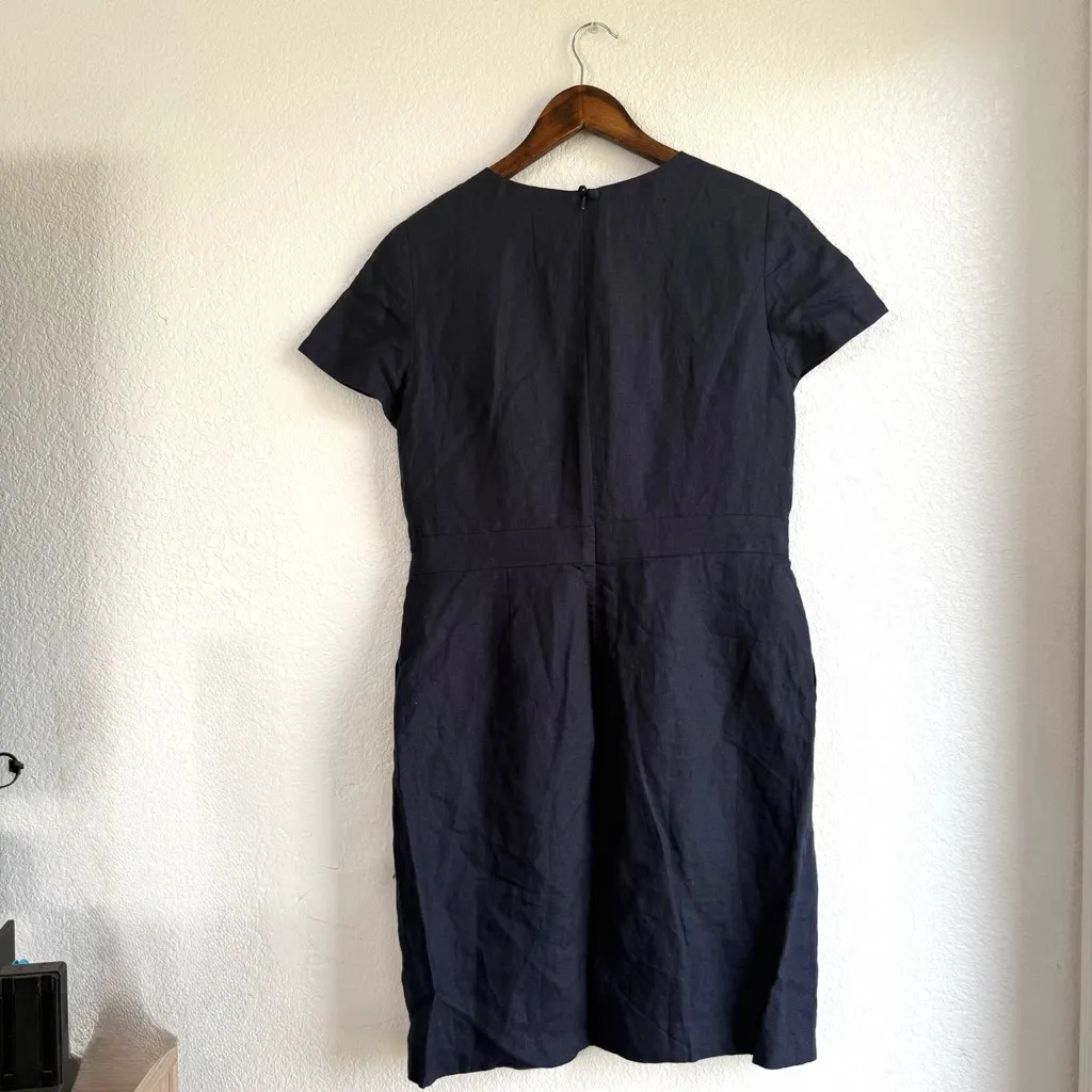 Brooks Brothers Womens Dress Blue Linen Sheath Shirt Sleeve Lined Size 10 - Image 2