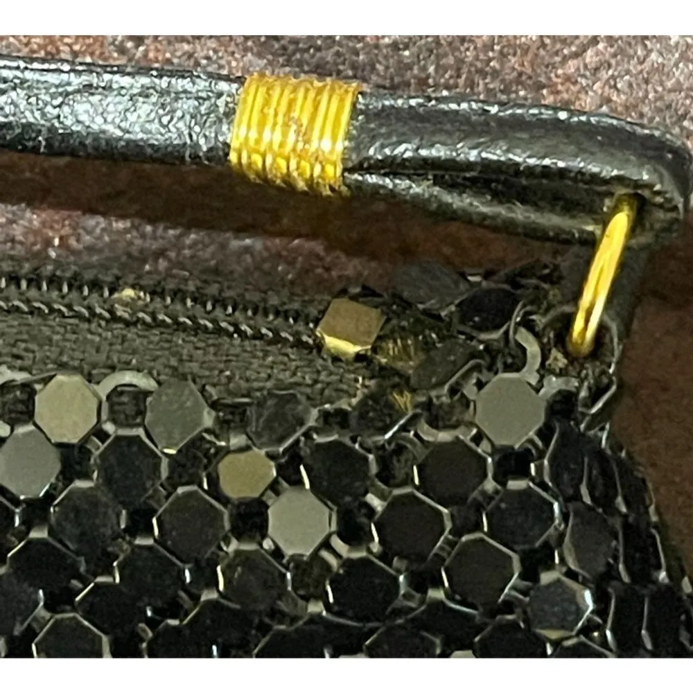 VTG Whiting and Davis Purse Bag Black Mesh Zip Closure Crossbody - Image 7