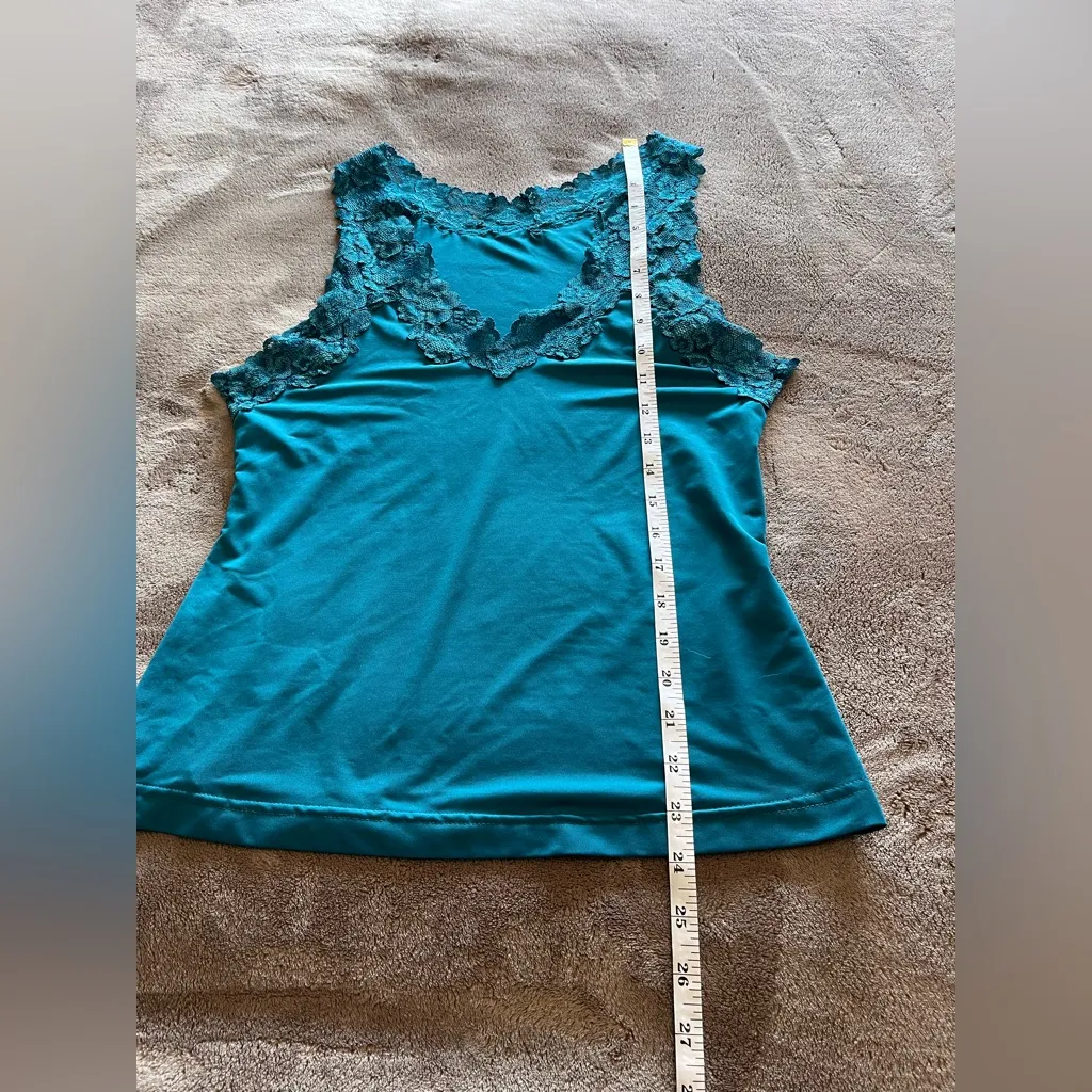 FREDERICK’S OF HOLLYWOOD Blue Silky Lace Trim Cami Tank Top Vintage Sz L EUC - Image 6