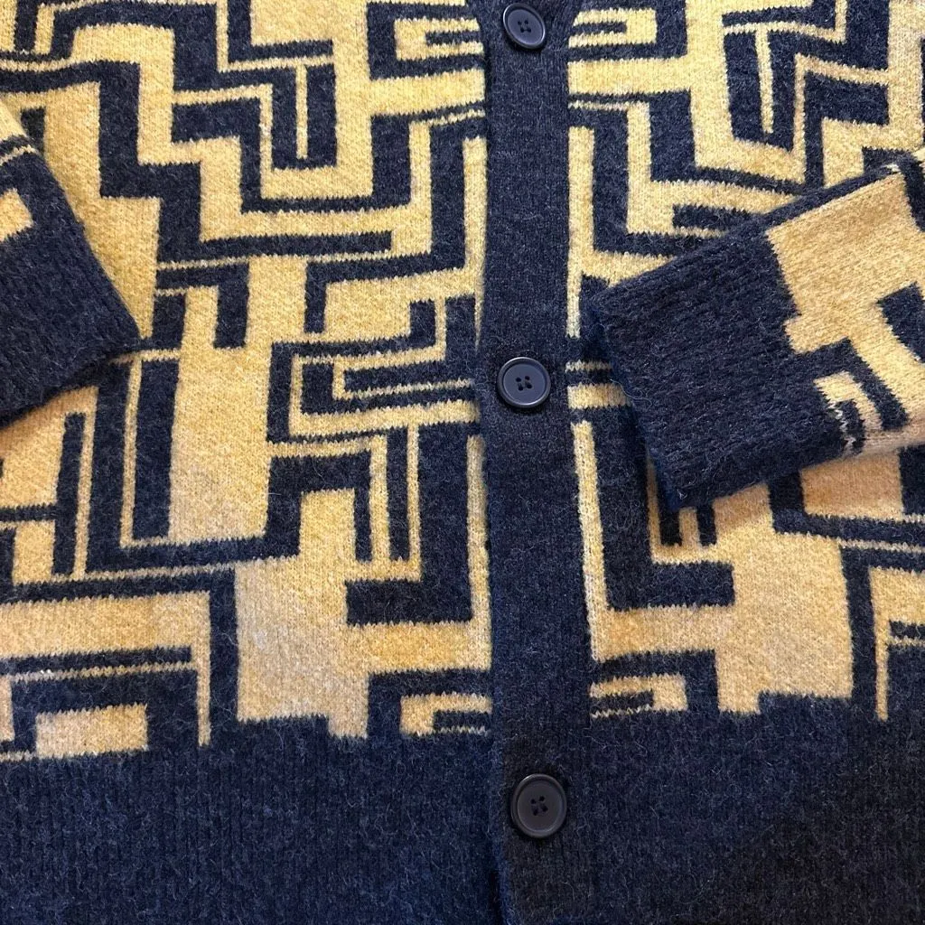 Zara geometric pattern yellow black cardigan wool blend xl - Image 4