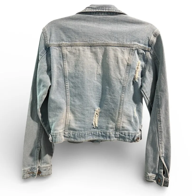 Distressed Light Wash Denim Jacket- Size Medium - Image 2