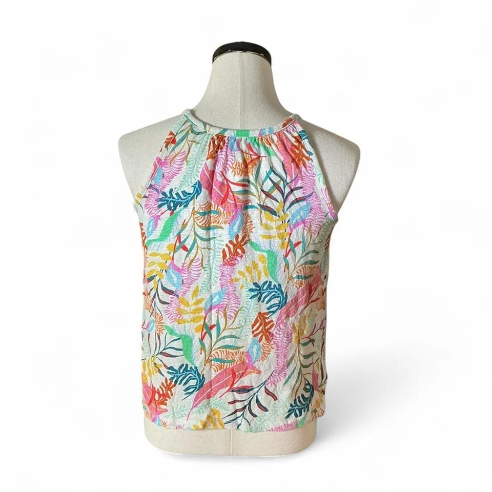 Cynthia Rowley Linen Tropical Leaf Print Halter Neck Tank Top Women's Medium - Image 2