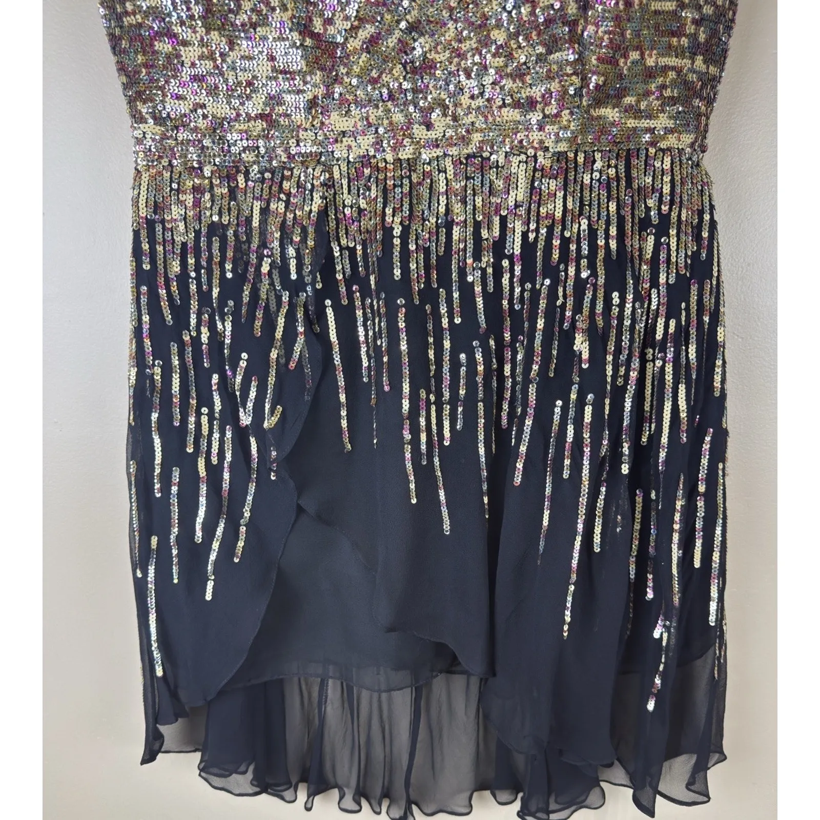 Sherri Hill Women’s Mini Dress Size 14 Strapless Sweetheart Tornasol Sequins - Image 4