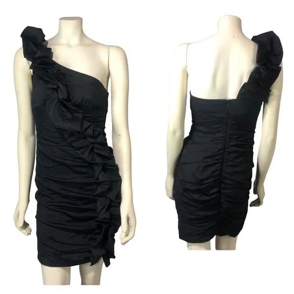Betsy & Adam by Linda Bernell one shoulder ruched sexy black dress size 4 - Image 2