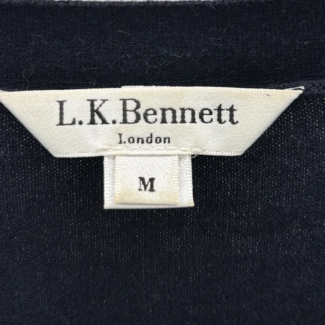 LK Bennett London Navy Blue Cotton Cashmere Minimalist Sweater Women's Size Med - Image 4