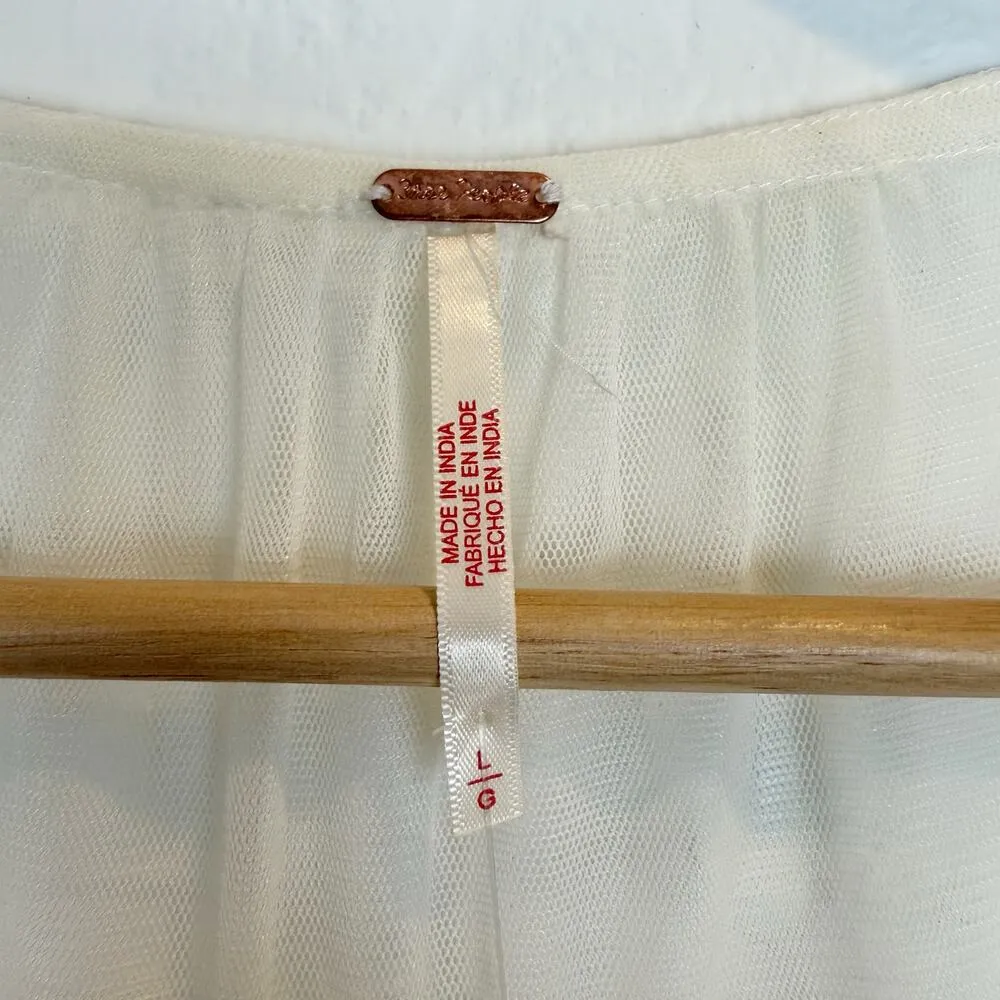 Free People Stevie Embroidered Maxi Dress Tea Flowy Ivory Sheer Floral Lined L - Image 4