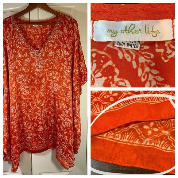 My Other Life Top Womens One Size Orange Kaftan Flowy Lightweight Festival FLAWS - Image 2