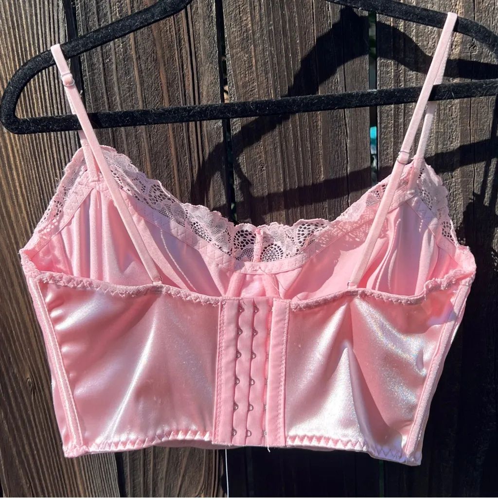Pink Satin Lace Trim Corset - Image 6