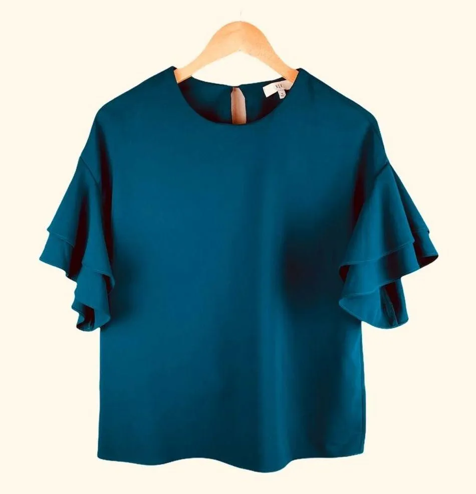 NSR Teal Ruffle Bell Short Sleeve Blouse Small - Image 11