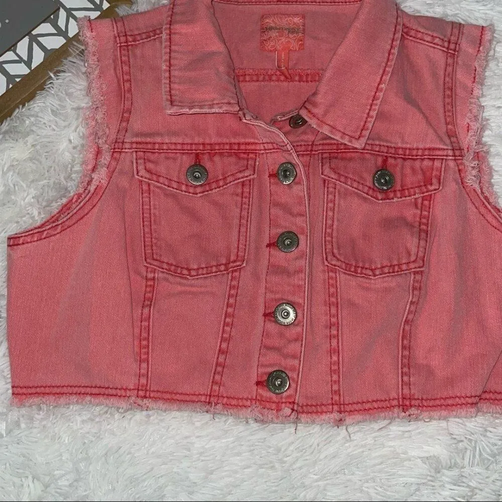 Highway Jeans women’s large fits more SM-M Sleeveless Frayed orange denim vest - Image 5