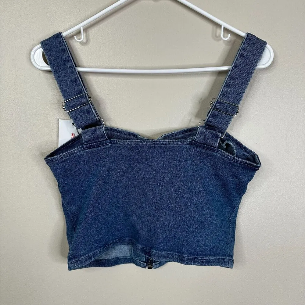 NEW Good American Crop Top Womens Size 2/Med Blue Denim Zip Front - Image 4