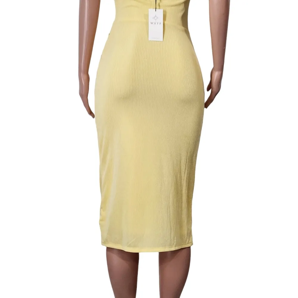 Nordstrom Wayf NWT Yellow Halter Scrunched Leg Fitted Dress Sz XS - Image 7