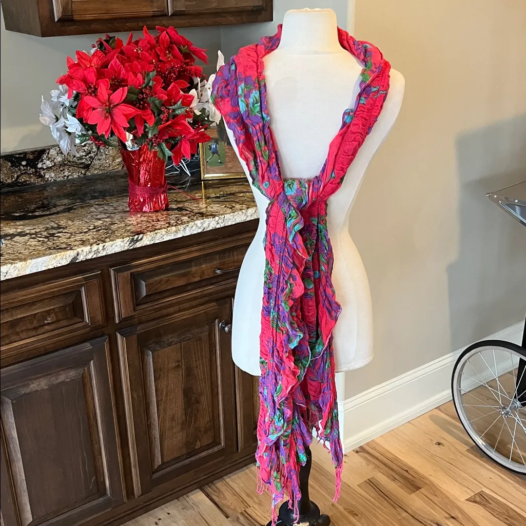 Cejon colorful Pink Purple Floral Long Fashion Scarf - Image 2