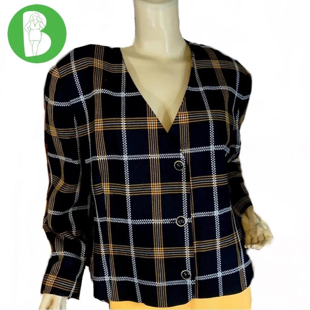 VINTAGE 1980'S TANNER PLAID BLACK, YELLOW & WHITE BLAZER (14) Multiple - Image 3