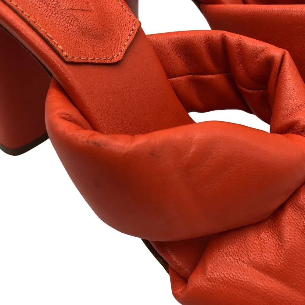 Schutz Orange Fairy Faux Leather Puffy High Heel Sandals With Knot Detail 5.5B - Image 2