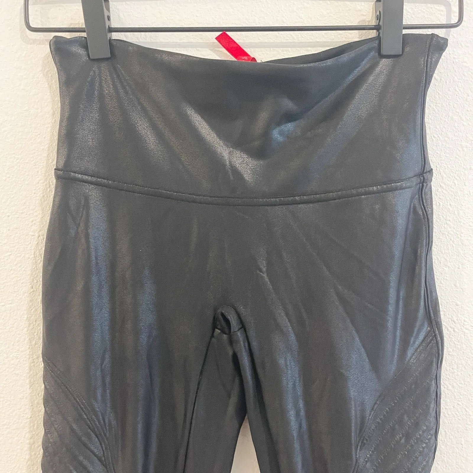 Spanx Leggings Women Med Moto Black Slimming Compression Bikercore  Faux Leather - Image 2