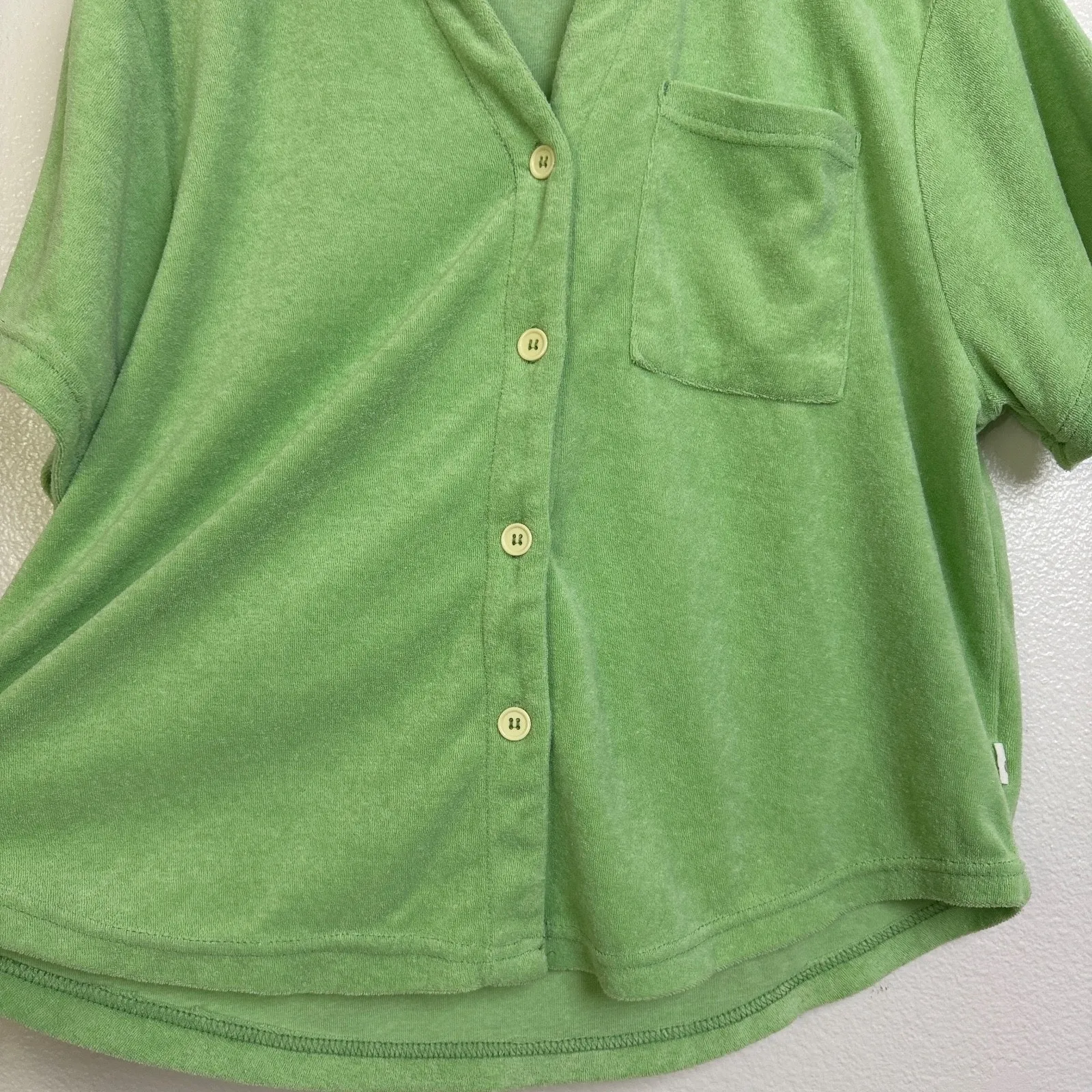 Araminta James Terry Top Womens Medium Green Short Sleeve Button Up Lounge - Image 4