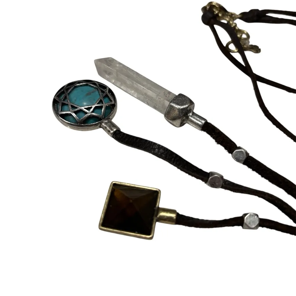 Bohemian Brown Lucky Brand Necklace with Crystal and Turquoise Accents - Image 2