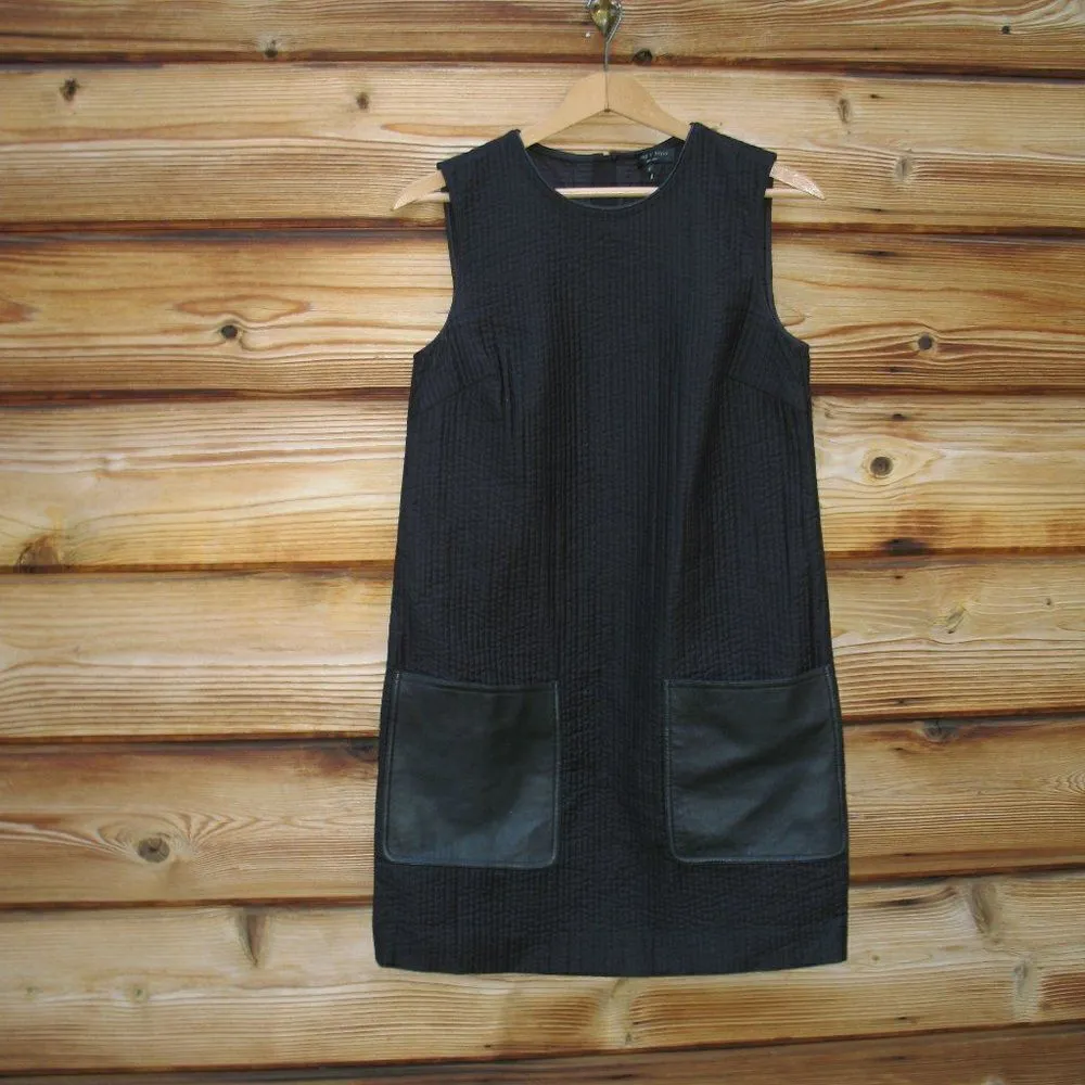 Rag & Bone Decoy Black Quilted Shift Dress Leather Trim - Image 2