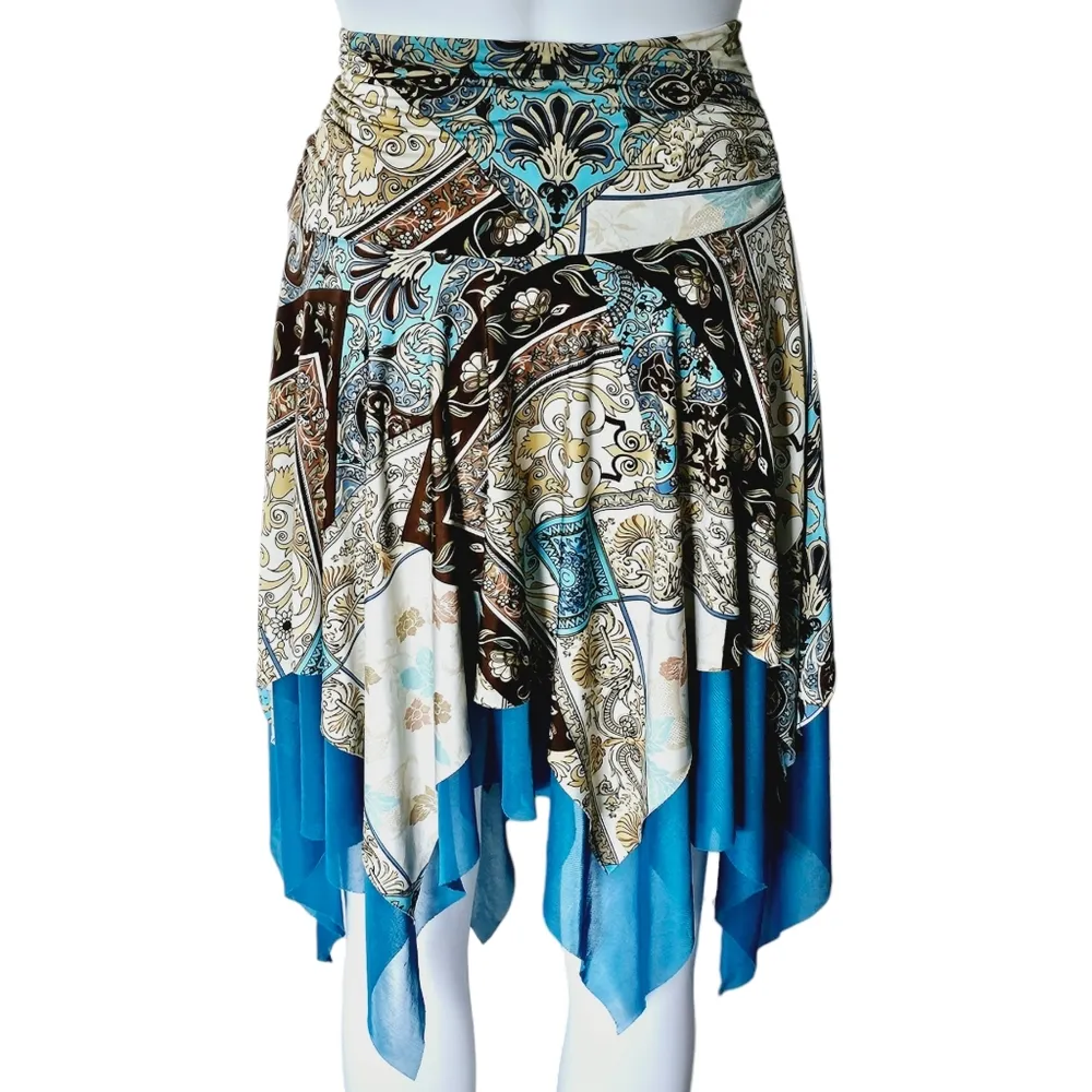 Vintage Carolina U.S.A. 90s Turquiose Paisley Handkerchief Hem Skirt Size Large Blue - Image 4