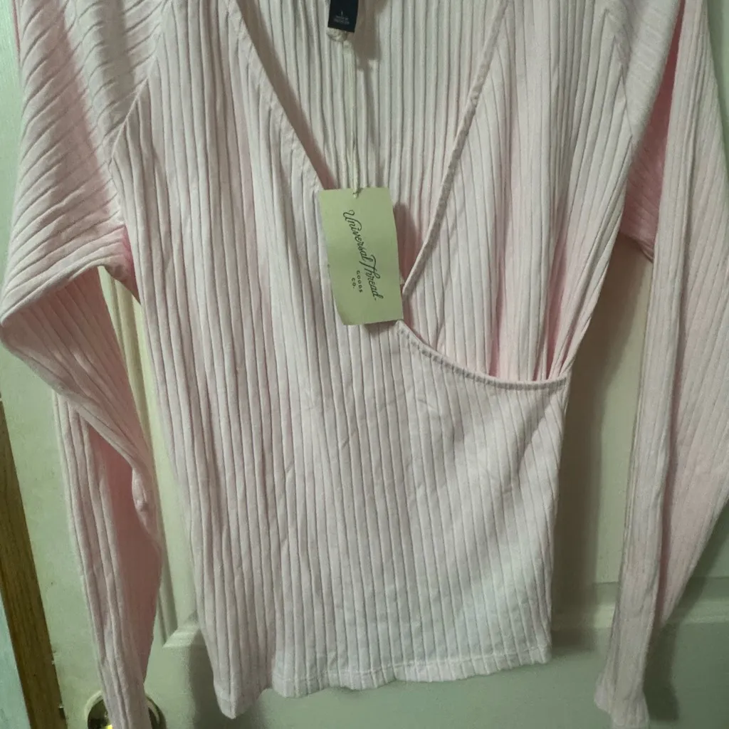 Universal Thread Light Pink Ribbed Wrap Blouse - Image 2