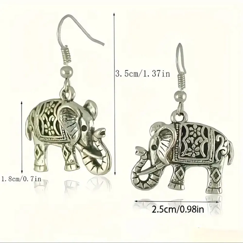 Bohemian Silver Elephant Dangle Earrings NWT - Image 3
